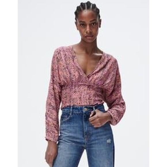 ZARA Pink Print Faux Wrap Cropped Peplum Blouse     Size: M - Picture 1 of 5